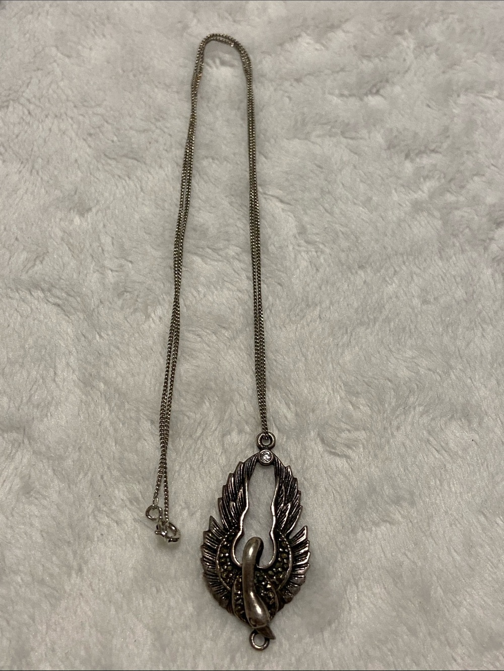 Sterling silver 925 marcasite swan necklace